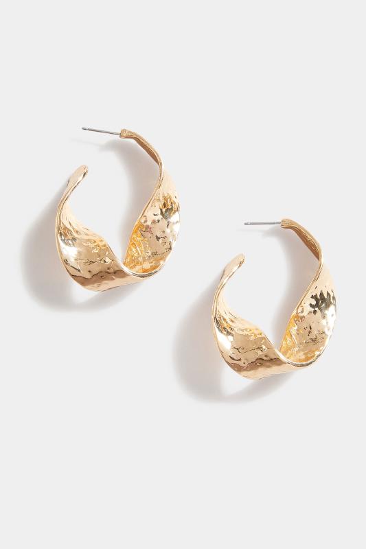 Gold Tone Hammered Twist Hoop Earrings | Yours Clothing 2