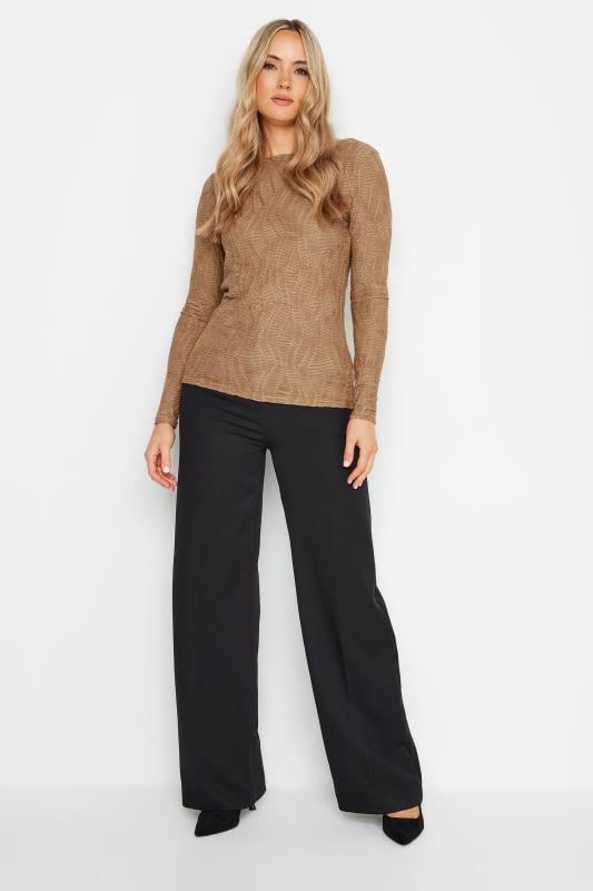 LTS Tall Camel Brown Textured Slash Neck Top | Long Tall Sally 2