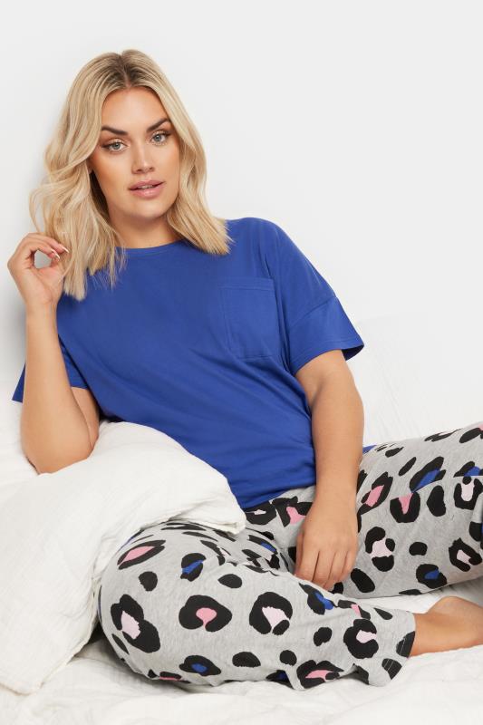  YOURS Curve Blue Oversized Leopard Print Pyjama Set