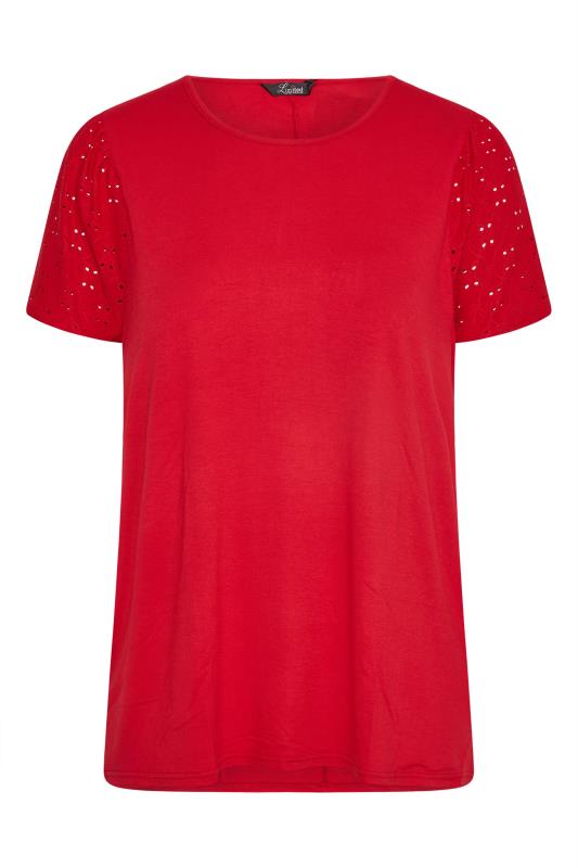 LIMITED COLLECTION Curve Red Broderie Anglaise Sleeve T-Shirt 5