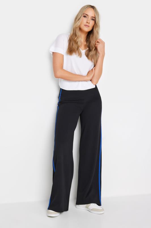 LTS Tall Womens Black & Cobalt Blue Side Stripe Wide Leg Trousers | Long Tall Sally 1
