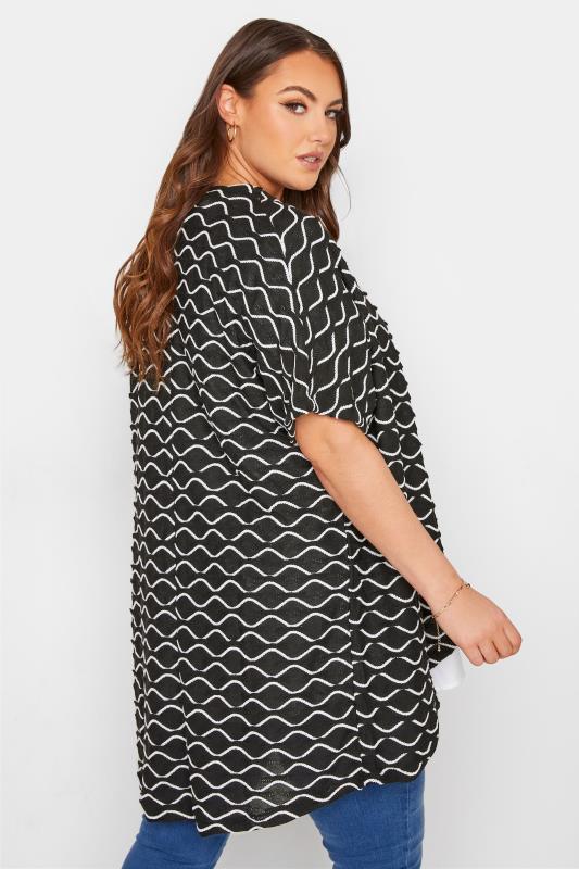 Plus Size Black Wave Print Knitted Cardigan | Yours Clothing 3
