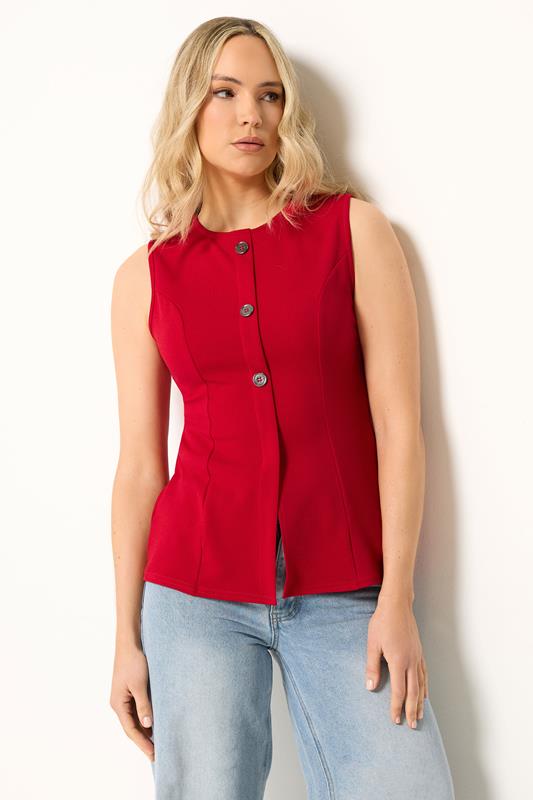  LTS Tall chaleco rojo brillante con textura y botones