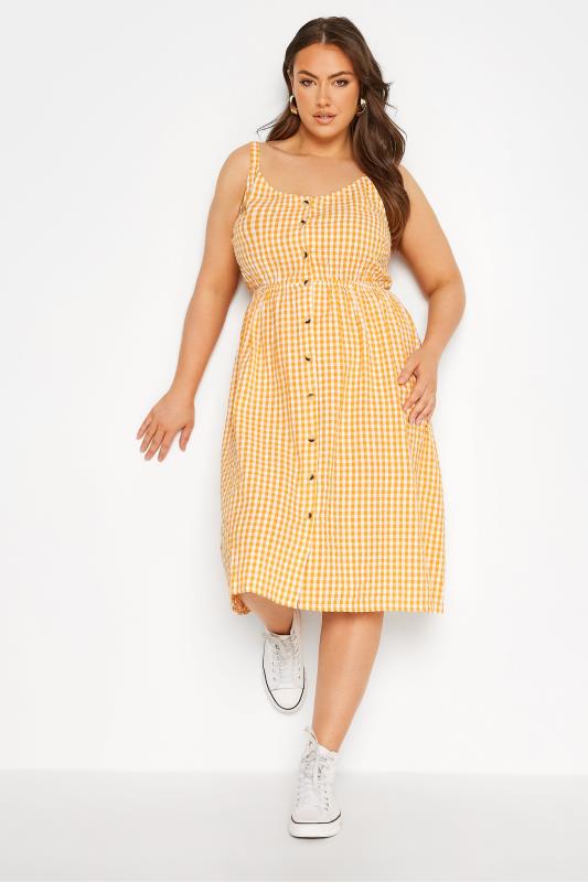 LIMITED COLLECTION Plus Size Orange Gingham Button Front Sundress | Yours Clothing  2