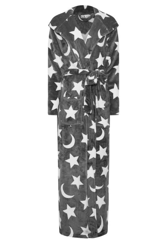 LTS Tall Grey Star & Moon Print Hooded Maxi Dressing Gown | Long Tall Sally 5