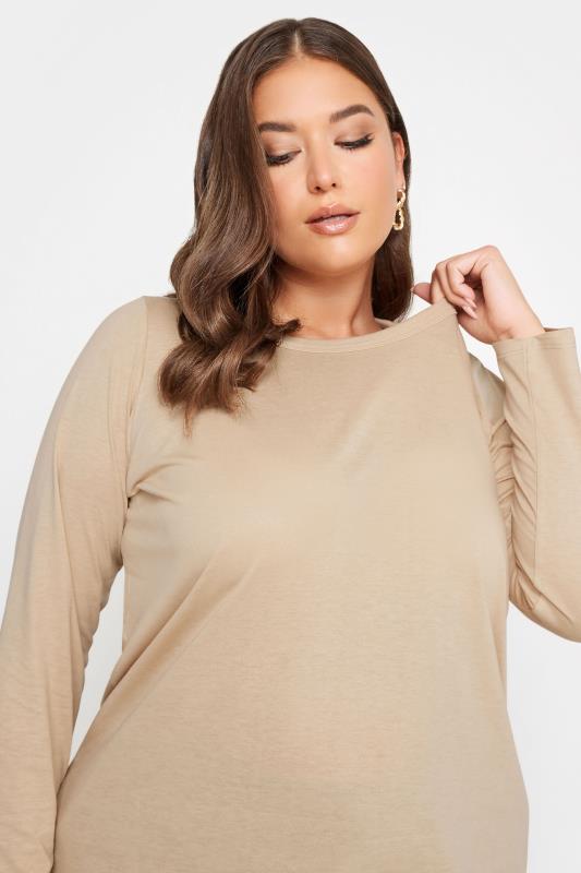 YOURS Curve Plus Size 3 PACK Beige Brown & Pink Long Sleeve Tops | Yours Clothing  5