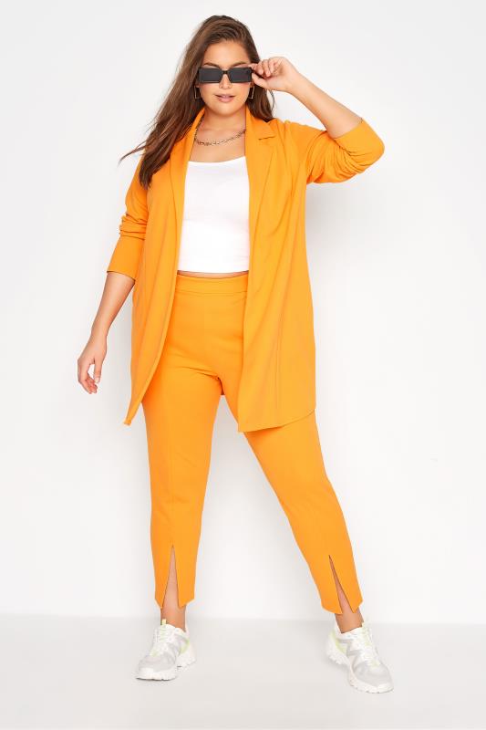 LIMITED COLLECTION Plus Size Neon Orange Split Hem Stretch Tapered Trousers | Yours Clothing 2