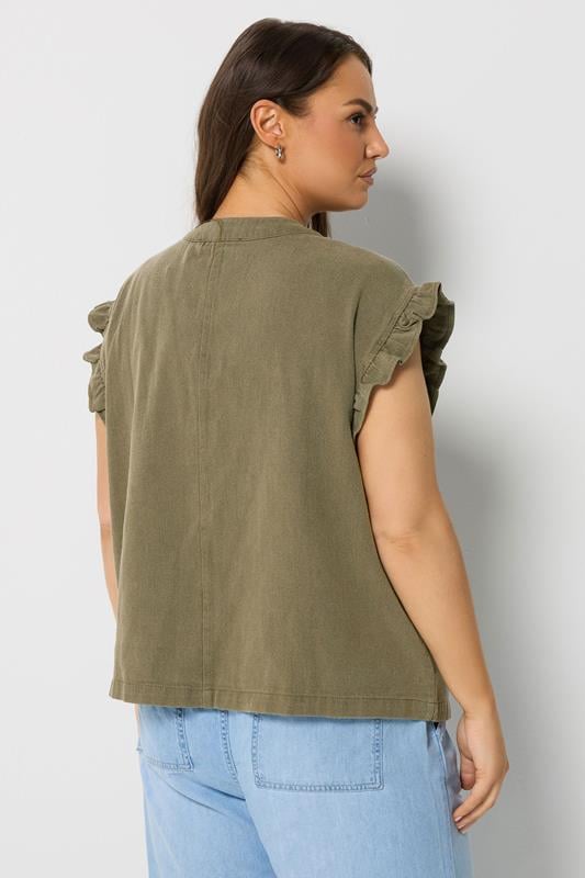 YOURS Plus Size Khaki Green Denim Waistcoat | Yours Clothing 2