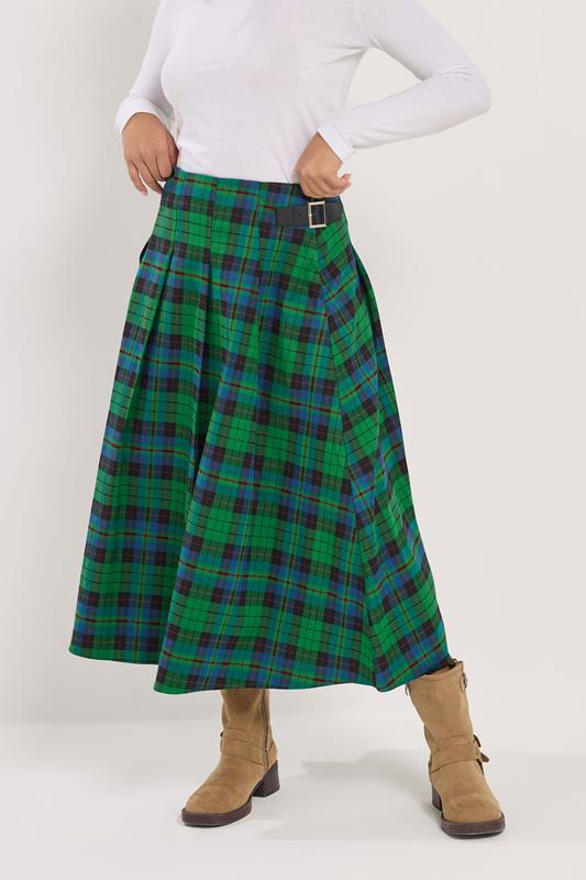PixieGirl Petite Women's Green & Blue Check Midi Skirt | PixieGirl 1