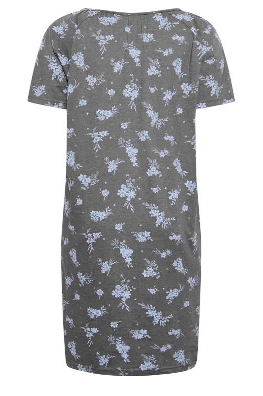 Plus Size Grey Sparkle Floral Print Placket Nightdress | Yours Clothing  7