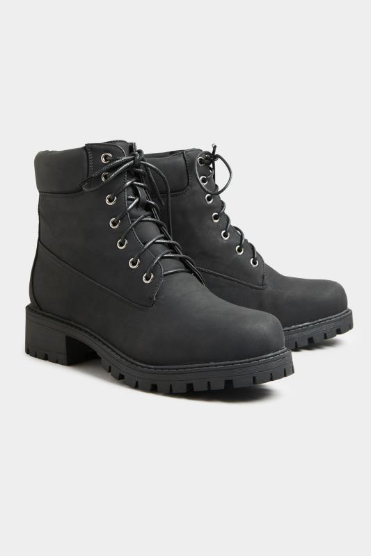  Black Chunky Lace Up Boots In Wide Fit