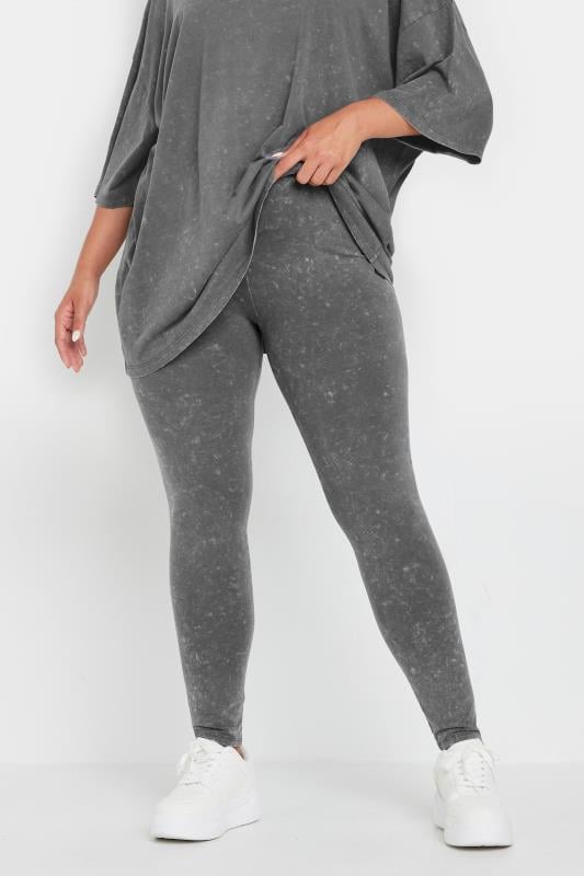 Plus Size  YOURS Curve Grey Acid Wash Leggings