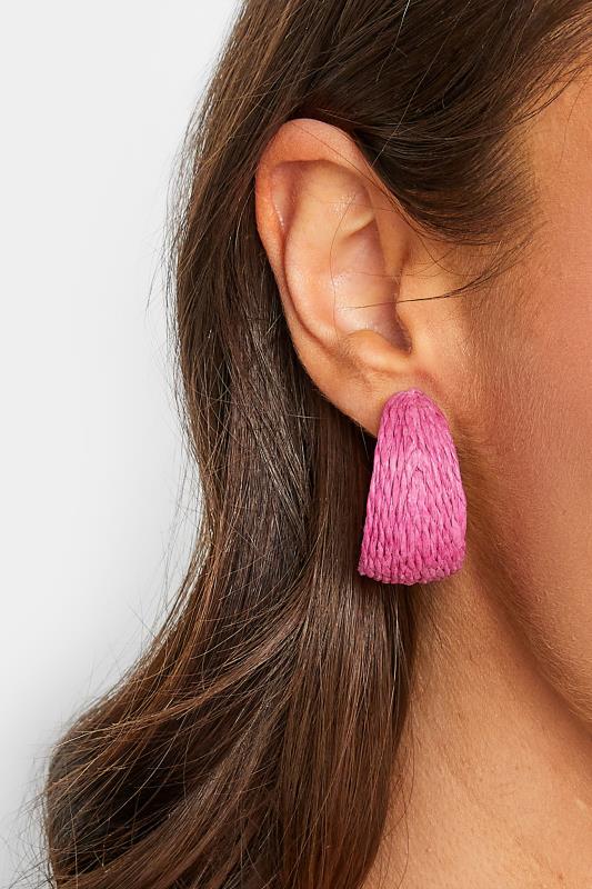  Bright Pink Raffia Hoop Earrings