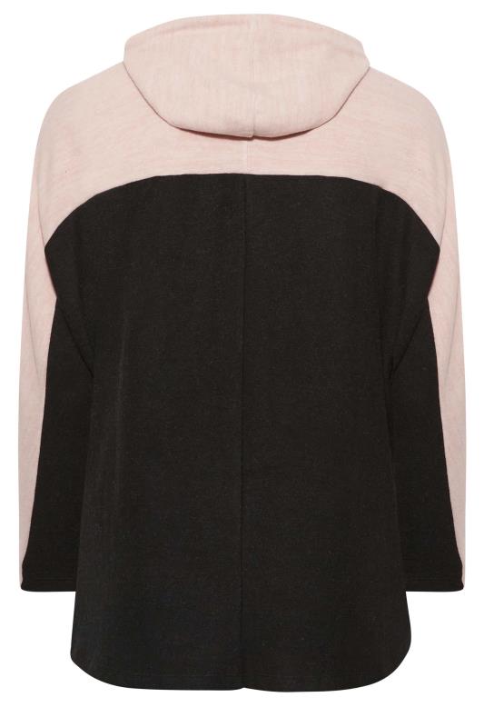 Plus Size Black & Pink Colour Block Soft Touch Hoodie | Yours Clothing 7