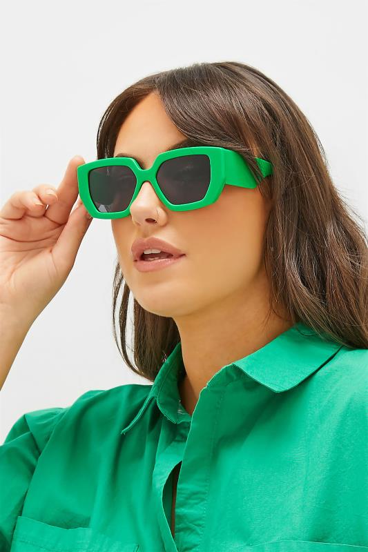Bright Green Frame Oversized Sunglasses | Yours Clothing  1