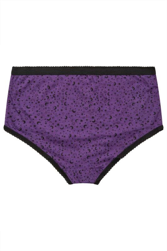 YOURS 5 PACK Plus Size Black & Purple Star Print High Waisted Full Briefs | Yours Clothing 9