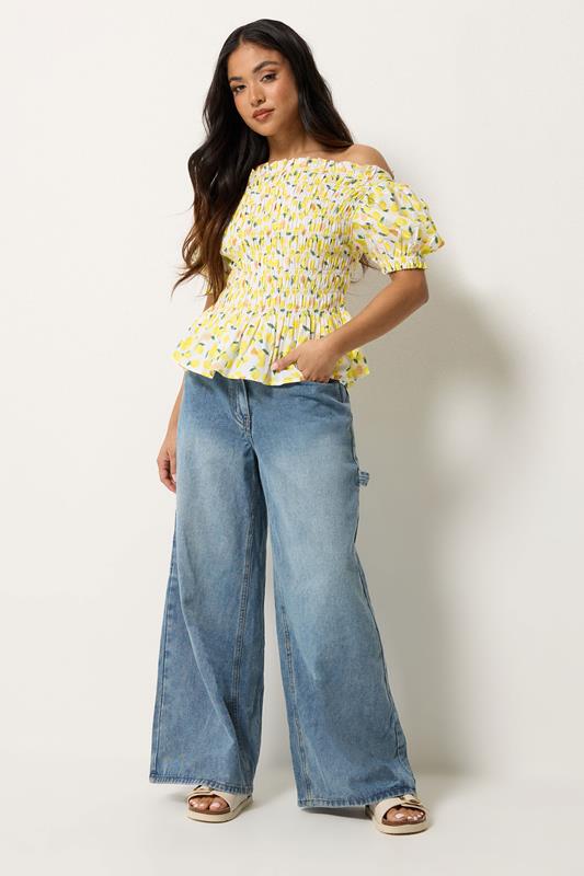 PixieGirl Petite Women's Yellow Lemon Shirred Top | PixieGirl 1