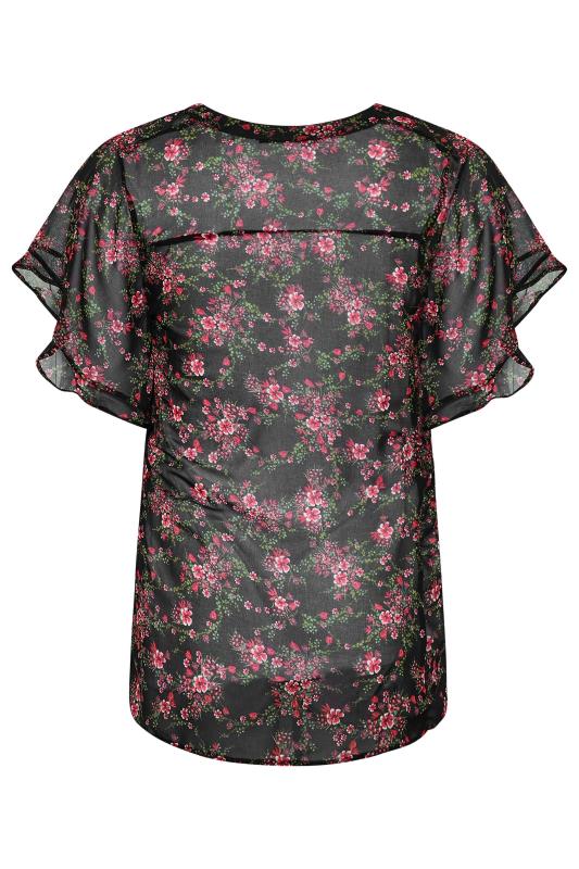Plus Size Black Floral Short Frill Sleeve Shirt | Yours Clothing 8