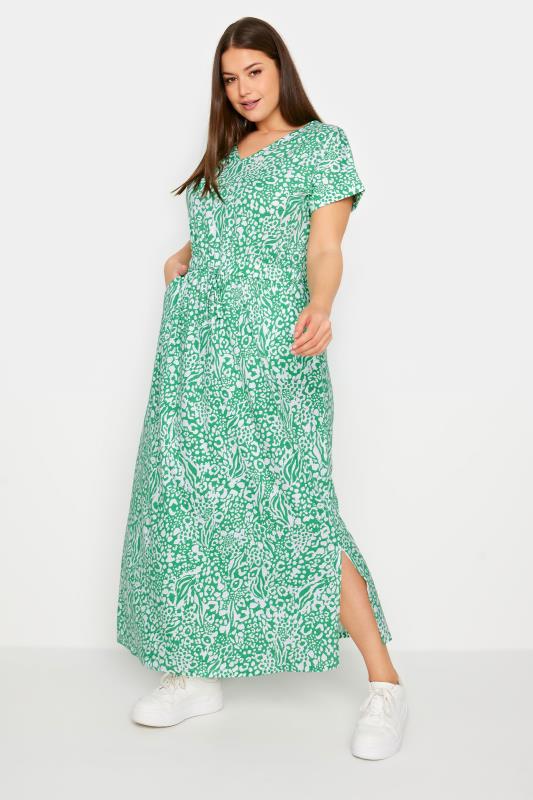 YOURS Plus Size Green Mixed Animal Print Maxi Dress | Yours Clothing 1
