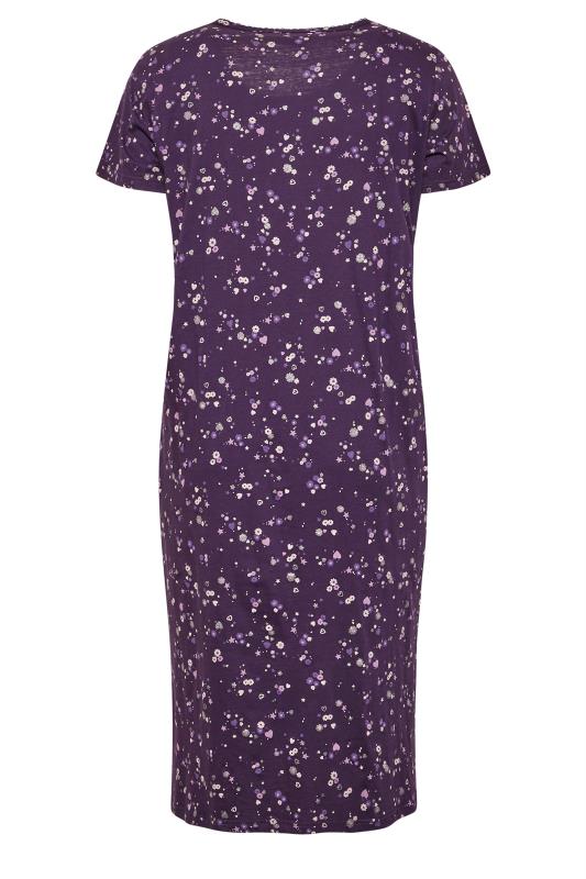 Plus Size Purple Ditsy Print Placket Midaxi Nightdress | Yours Clothing  7