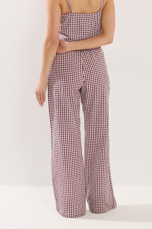 LTS Tall Women's Burgundy Red Gingham Cotton Wide Leg Trousers | Long Tall Sally 2
