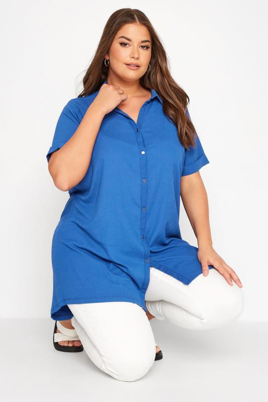 Plus Size Cobalt Blue Crinkle Button Through Shirt | Yours Clothing  4