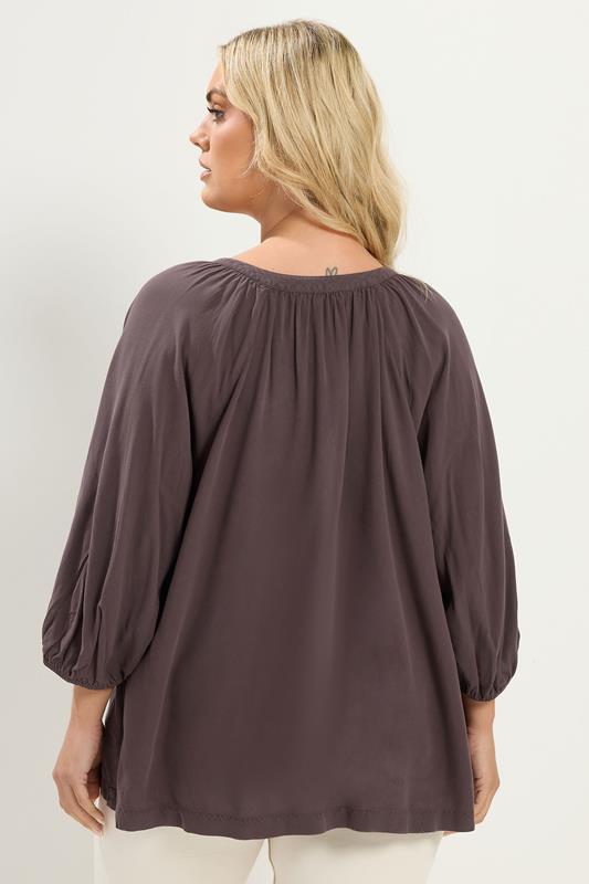 YOURS Plus Size Brown Chambray Blouse | Yours Clothing 2