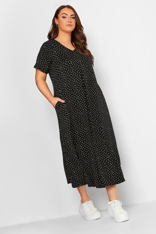 YOURS Plus Size Black Heart Print Maxi Dress | Yours Clothing 1