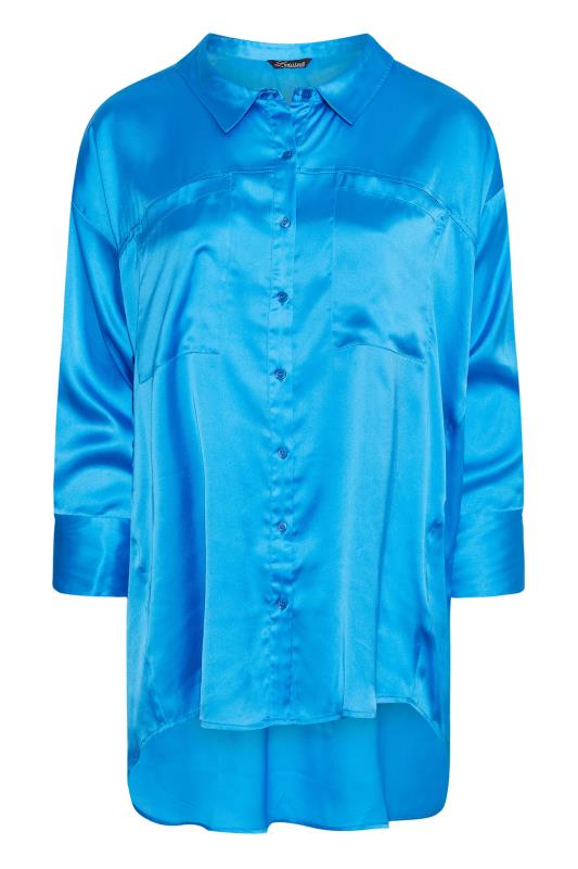 LIMITED COLLECTION Plus Size Cobalt Blue Satin Shirt | Yours Clothing 5
