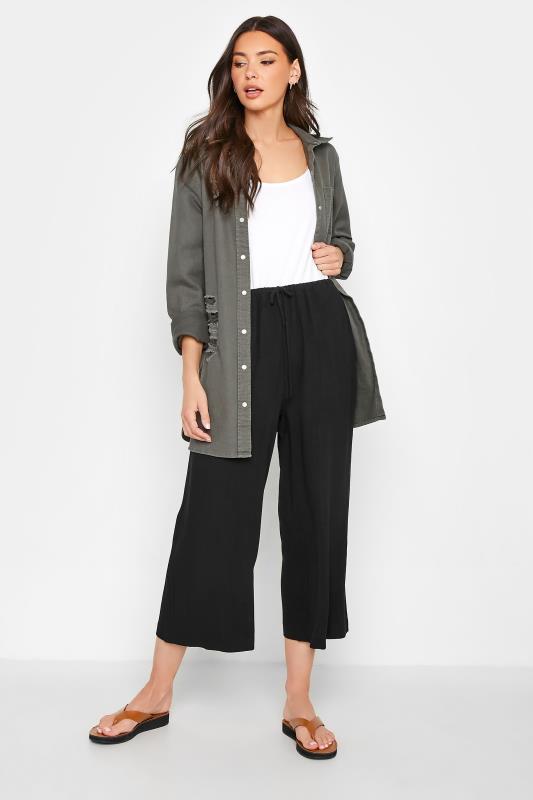 LTS Tall Black Linen Blend Cropped Trousers 2