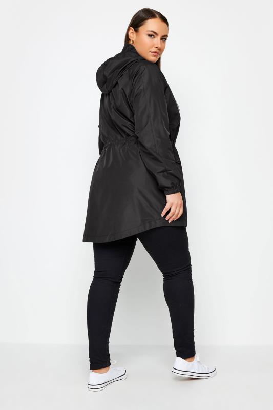 YOURS Plus Size Black Drawstring Lightweight Parka Jacket | Yours Clothing 3