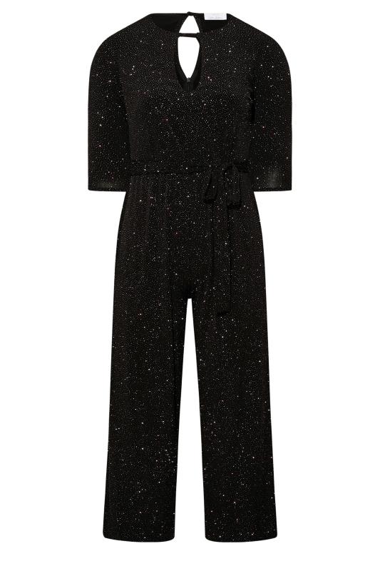 YOURS LONDON Plus Size Black & Pink Glitter Keyhole Jumpsuit | Yours Clothing 6