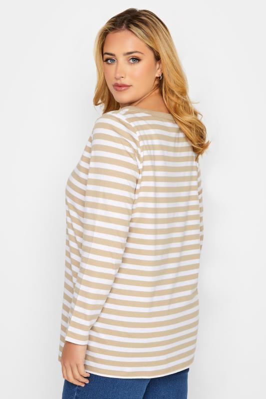 Plus Size Beige Brown Stripe Long Sleeve T-Shirt | Yours Clothing 3