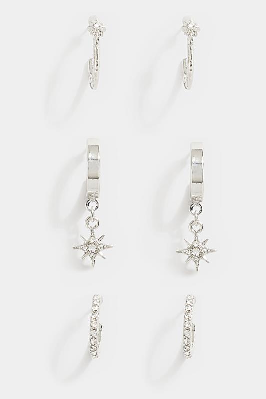 Plus Size  3 PACK Silver Star Hoop Earrings