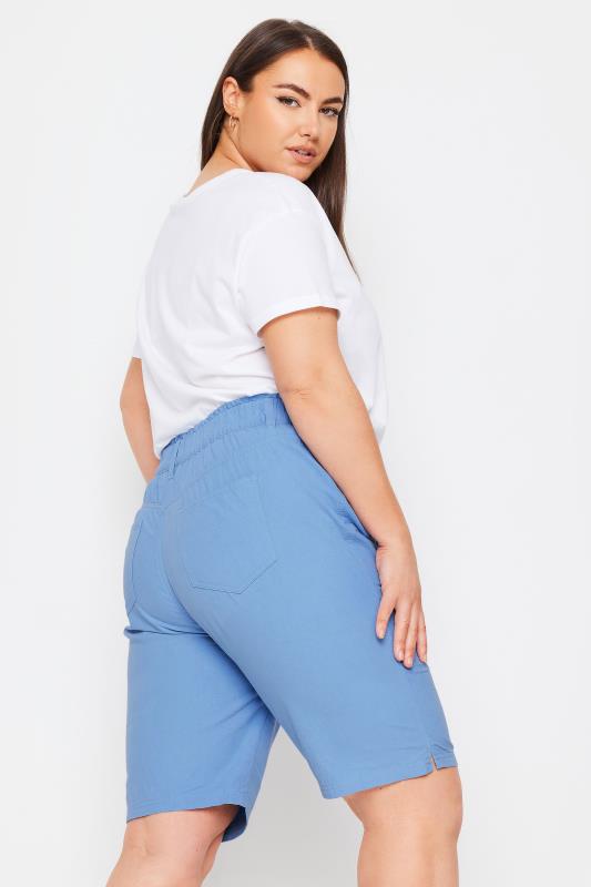 YOURS Plus Size Light Blue Elasticated Cool Cotton Shorts | Yours Clothing 3