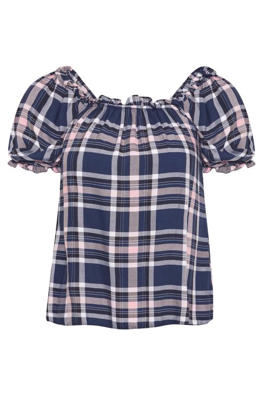 Petite Navy Blue Check Gypsy Detail Top 6