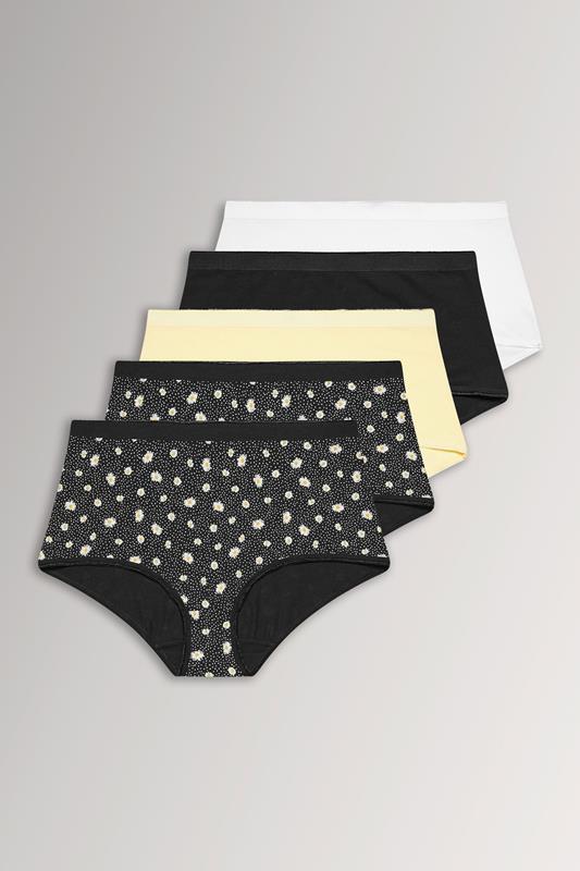 YOURSET 5 PACK Curve Black & Yellow Daisy Full Briefs
