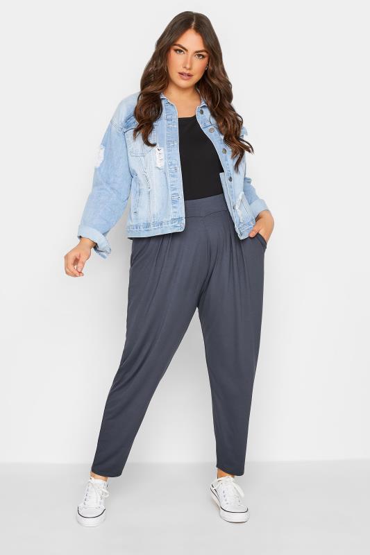 YOURS Plus Size Grey Double Pleat Harem Trousers | Yours Clothing 2