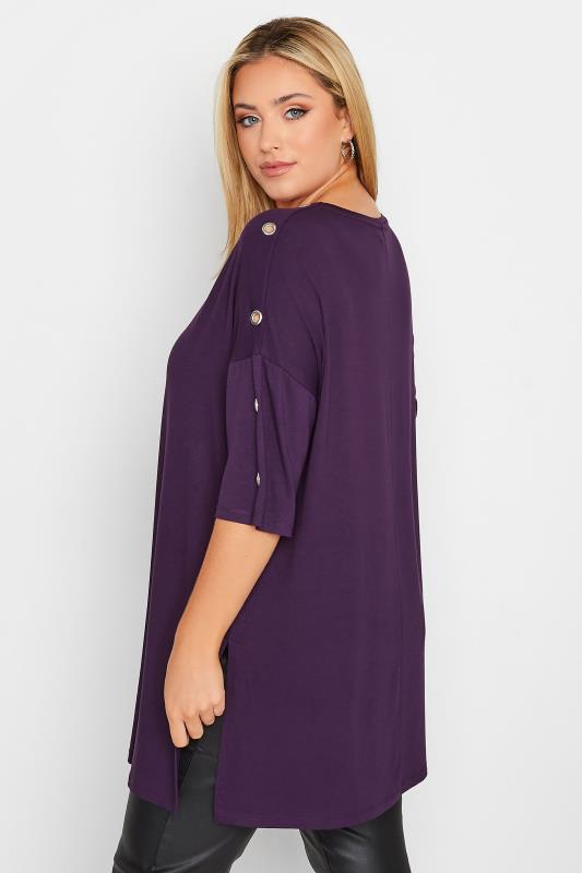 Plus Size Purple Eyelet Detail Oversized T-Shirt | Yours Clothing 3
