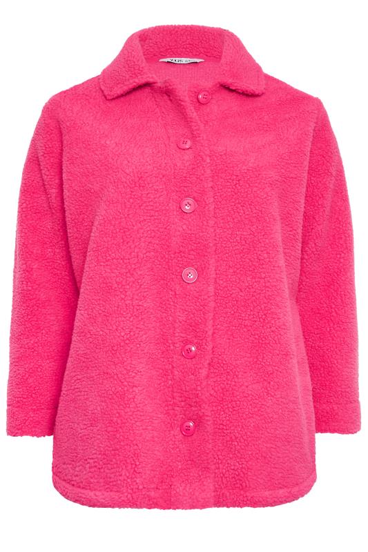 YOURS Plus Size Hot Pink Teddy Fleece Jacket | Yours Clothing 5