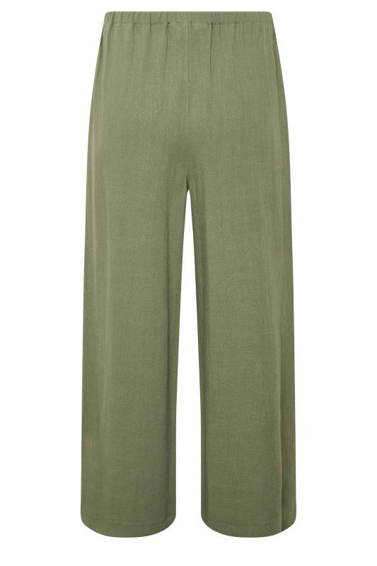 LTS Tall Women's Khaki Green Wide Leg Cropped Linen Look Trousers | Long Tall Sally  5