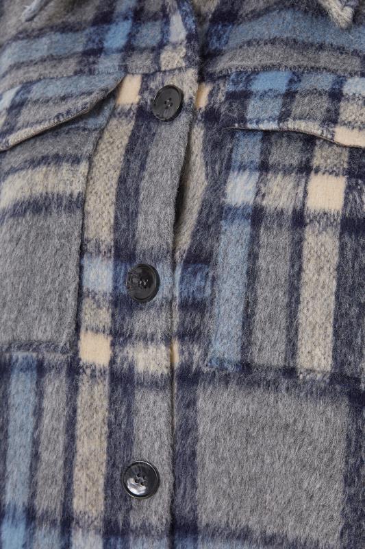Plus Size Grey & Blue Checked Midi Shacket | Yours Clothing 7