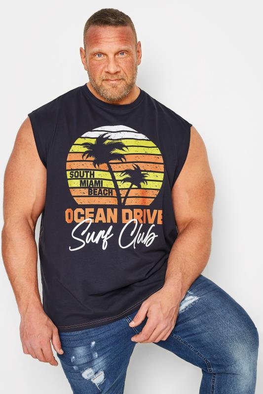 KAM Big & Tall Navy Blue Miami 'Ocean Drive' Printed T-Shirt | BadRhino  1