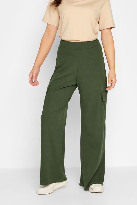 Petite Khaki Green Wide Leg Cargo Trousers | PixieGirl 1