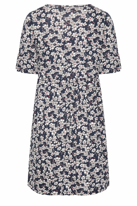 YOURS Curve Plus Size Navy Blue Ditsy Floral Print Smock Tunic Dress | Yours Clothing  7