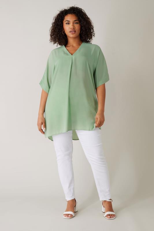 EVANS Plus Size Sage Green Pleat Front Blouse | Evans 2