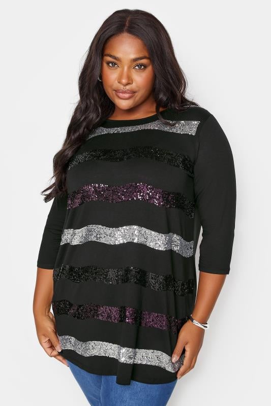 Plus size black sparkly tops online