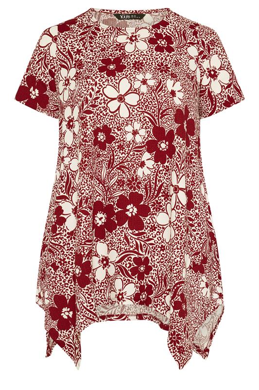 YOURS Plus Size Red Floral Hanky Hem Top | Yours Clothing 5