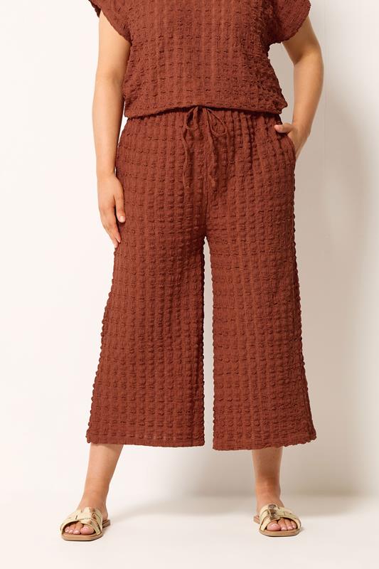  YOURS Curve Rust Orange Bubble Textured Cropped Trousers