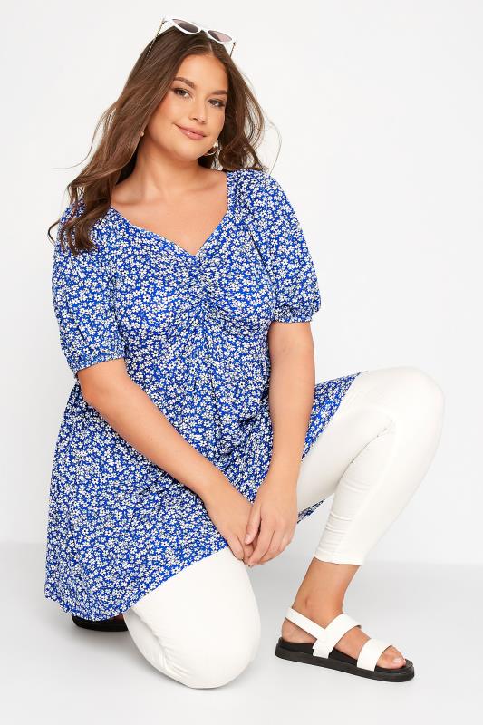 Curve Blue Floral Ruched Top 4